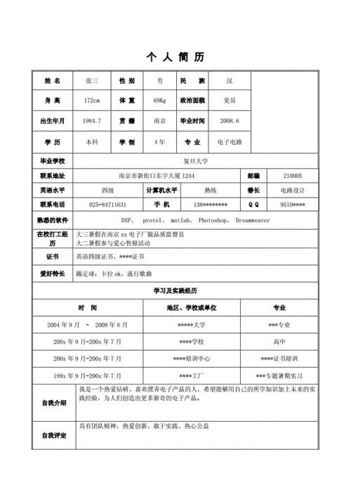 毕业简历,毕业简历模板