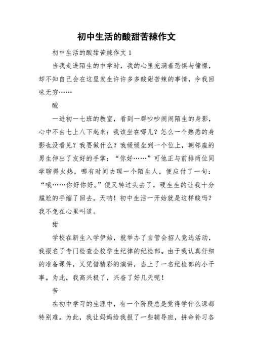 初中生活的酸甜苦辣,初中生活的酸甜苦辣作文600字