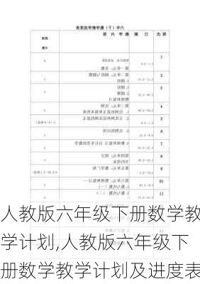 人教版六年级下册数学教学计划,人教版六年级下册数学教学计划及进度表