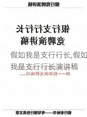 假如我是支行行长,假如我是支行行长演讲稿