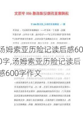 汤姆索亚历险记读后感600字,汤姆索亚历险记读后感600字作文