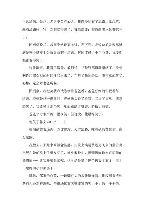 他笑了五年级作文500字左右,