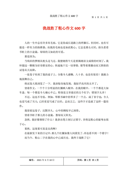 我终于战胜了粗心,我终于战胜了粗心作文600字