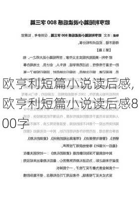 欧亨利短篇小说读后感,欧亨利短篇小说读后感800字