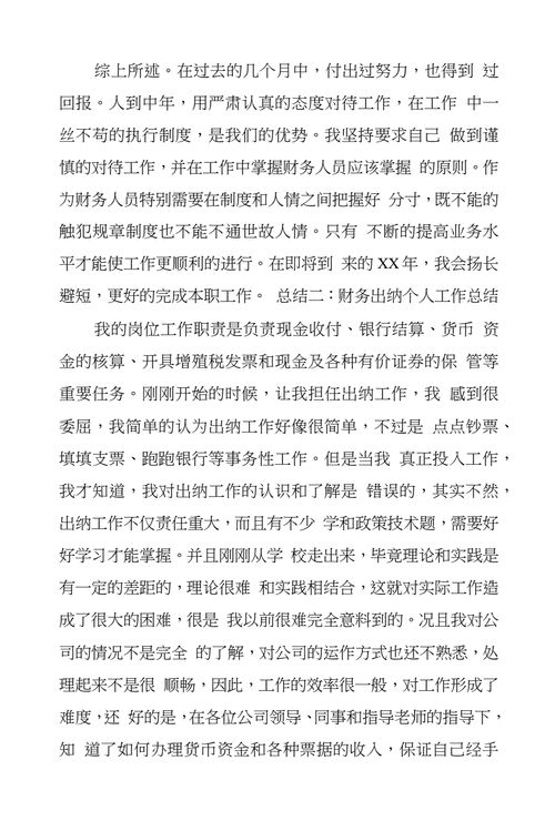 财务出纳工作总结,财务出纳工作总结个人